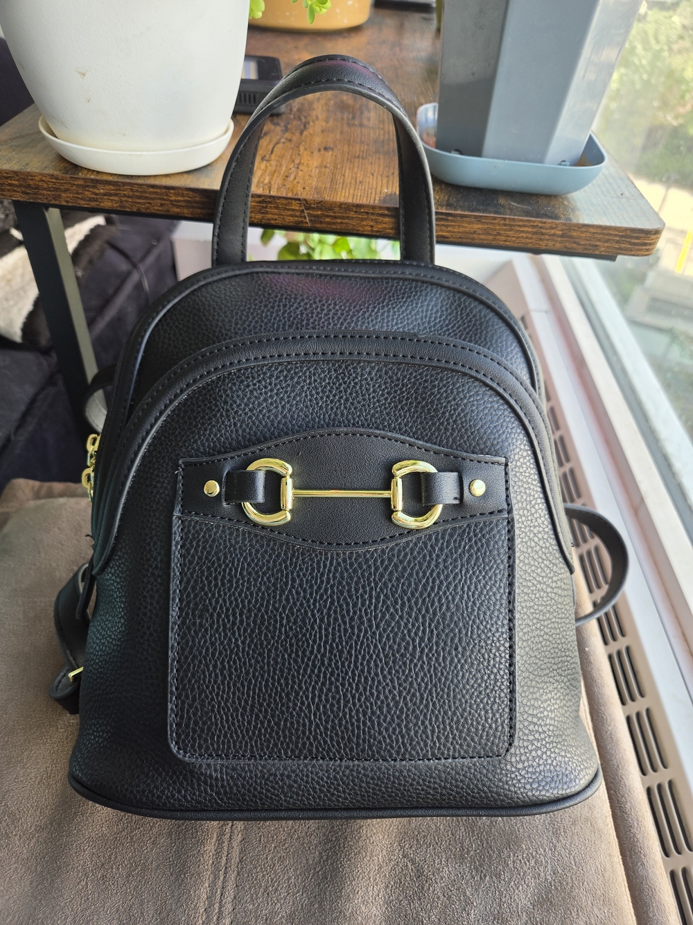 Steve Madden Black Mini Backpack with Gold Hardware